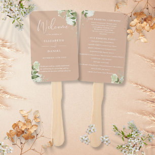 Éventail Programme de mariage floral couleur taupe avec feu