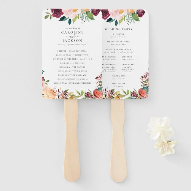 Éventail Programme de mariage floral d'automne (Devant et derrière)