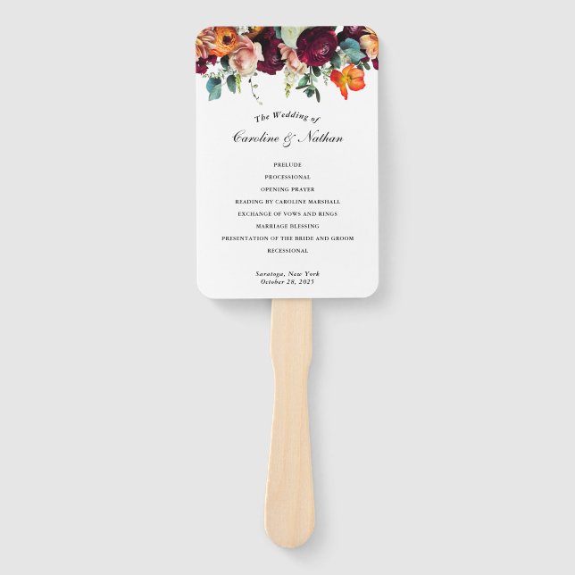 Éventail Programme de mariage floral d'automne frais (Devant)