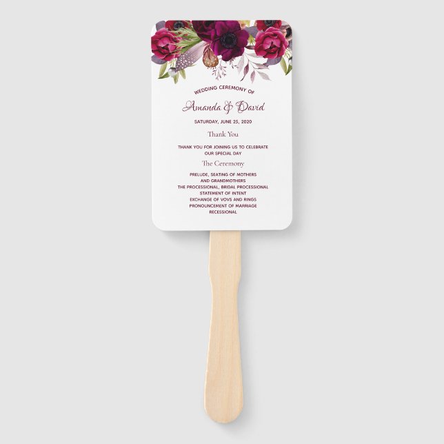 Éventail Programme de mariage floral de Bourgogne (Devant)