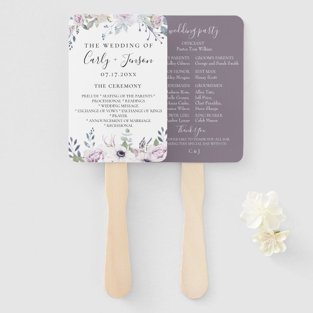 Éventail Programme de mariage floral de jardin Fans à main (Devant et derrière)