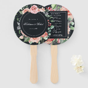 Éventail Programme de mariage floral en fleurs de minuit Ve