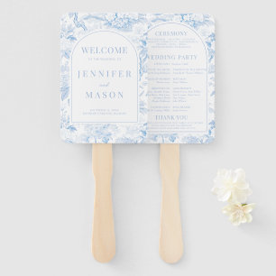 Éventail Programme de mariage floral en porcelaine bleue de