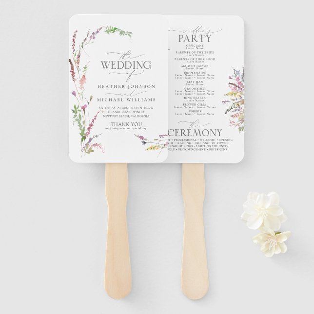 Éventail Programme de mariage floral Fleur sauvage tendance (Devant et derrière)