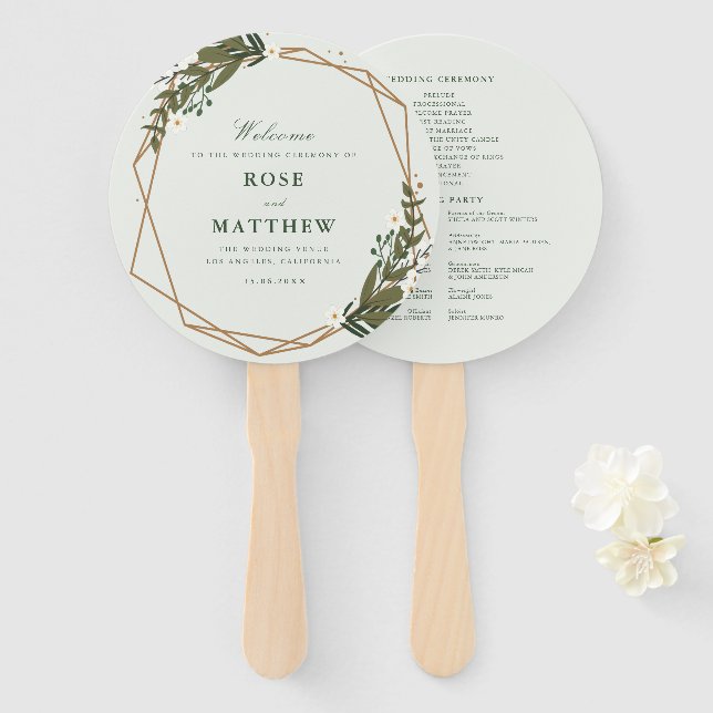 Éventail Programme de mariage floral géométrique moderne (Devant et derrière)