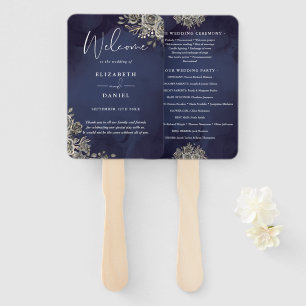 Éventail Programme de mariage floral gothique bleu de minui