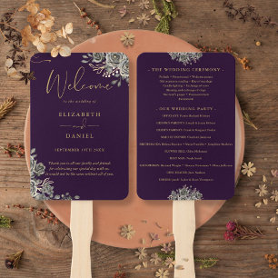 Éventail Programme De Mariage Floral Gothique Purple Et Or