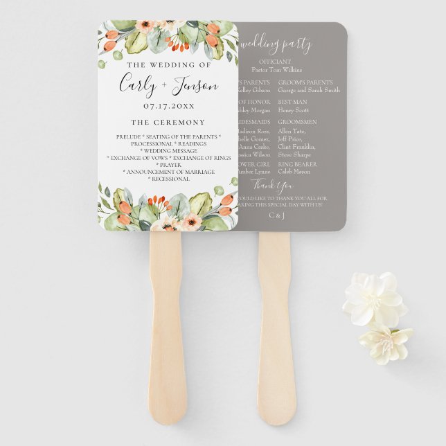 Éventail Programme de mariage floral Pêche Ventilateurs à l (Devant et derrière)