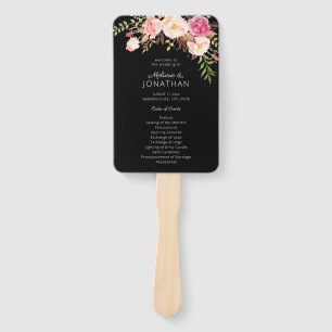Éventail Programme de mariage floral rose à floraison noire