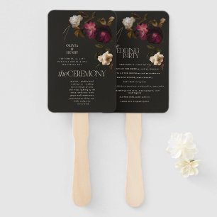 Éventail Programme de mariage floral sombre élégant bordeau