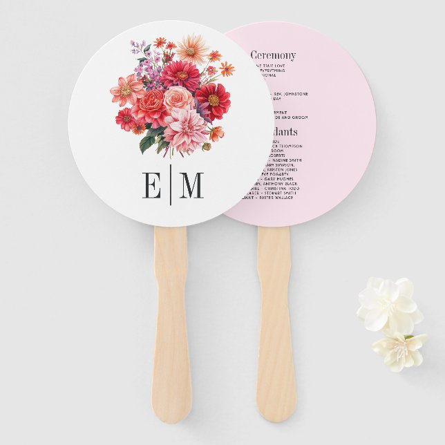 Éventail Programme de mariage floral vibrant (Devant et derrière)