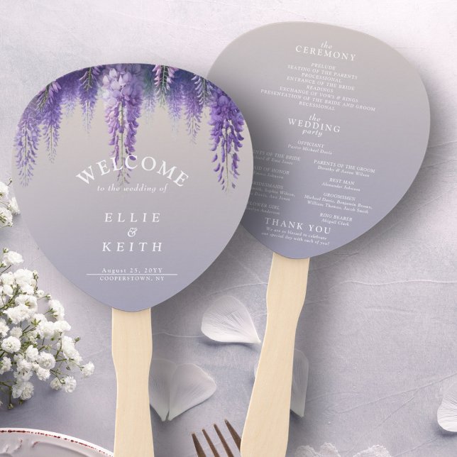 Éventail Programme de mariage floral violet à dégradé lunai (Créateur téléchargé)