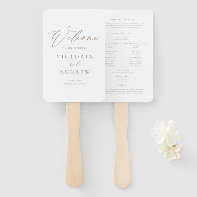 Éventail Programme de mariage formel à typographie simple T (Devant et derrière)