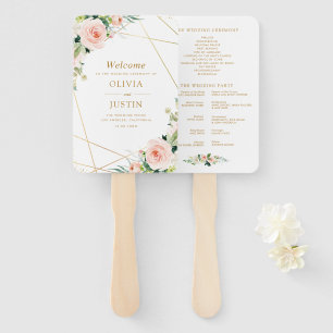 Éventail Programme de mariage géométrique à fleurs d'or et 