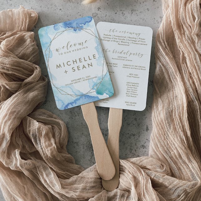 Éventail Programme de mariage géométrique aquarelle (Créateur téléchargé)