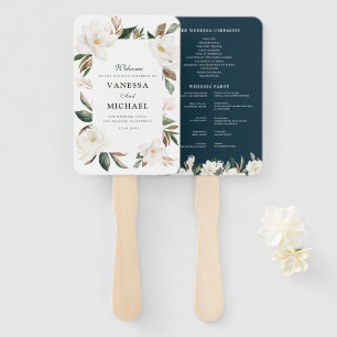 Éventail Programme de mariage géométrique floral Magnolia
