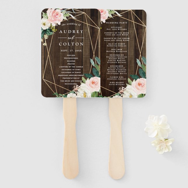 Éventail Programme de mariage géométrique Floral Rustique e (Devant et derrière)