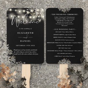 Éventail Programme de mariage gothique noir aux lumières fl