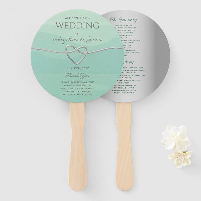 Éventail Programme de mariage gris élégant (Devant et derrière)