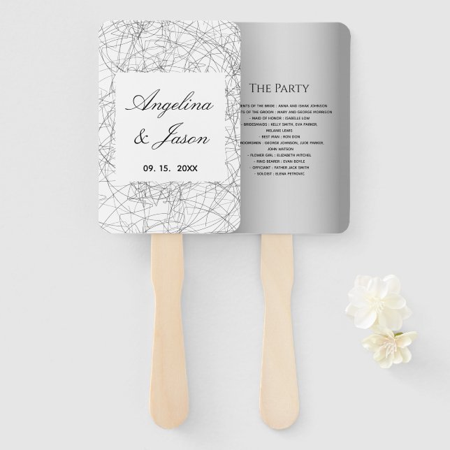 Éventail Programme de mariage gris moderne (Devant et derrière)