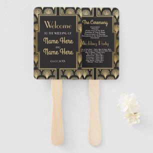 Éventail Programme de mariage Hand Fan 1920's Twenties Gold