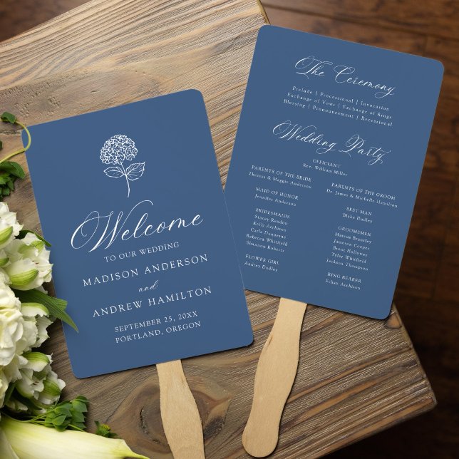Éventail Programme de mariage Hydrangea Navy Classique (Créateur téléchargé)