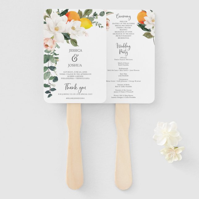 Éventail Programme de mariage Magnolia Citrus Ventilateur m (Devant et derrière)
