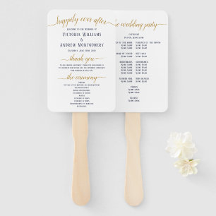 Éventail Programme de mariage minimaliste à l'écriture doré