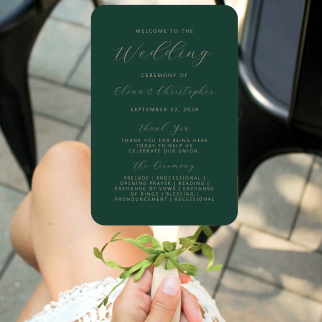 Éventail Programme de mariage minimaliste en or foncé vert (Créateur téléchargé)