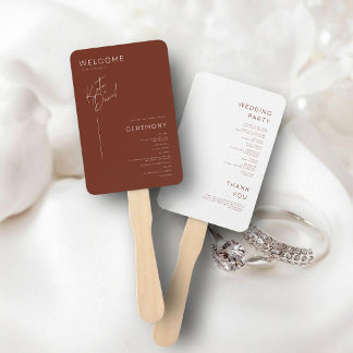 Éventail Programme de mariage minimaliste marron chocolat