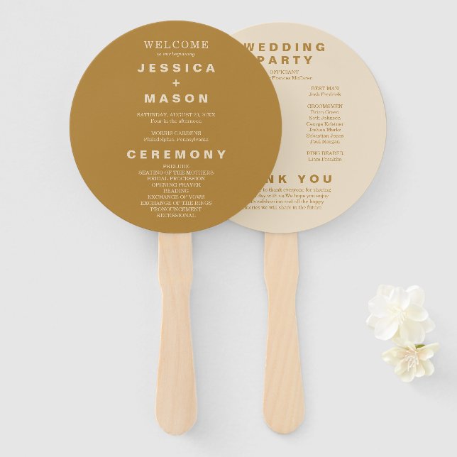 Éventail Programme de mariage moderne Boho Earth Tone Circl (Devant et derrière)