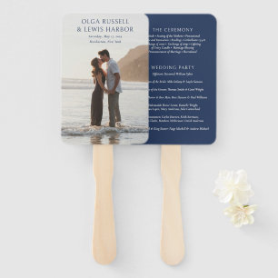 Éventail Programme de mariage moderne crème et marine simpl