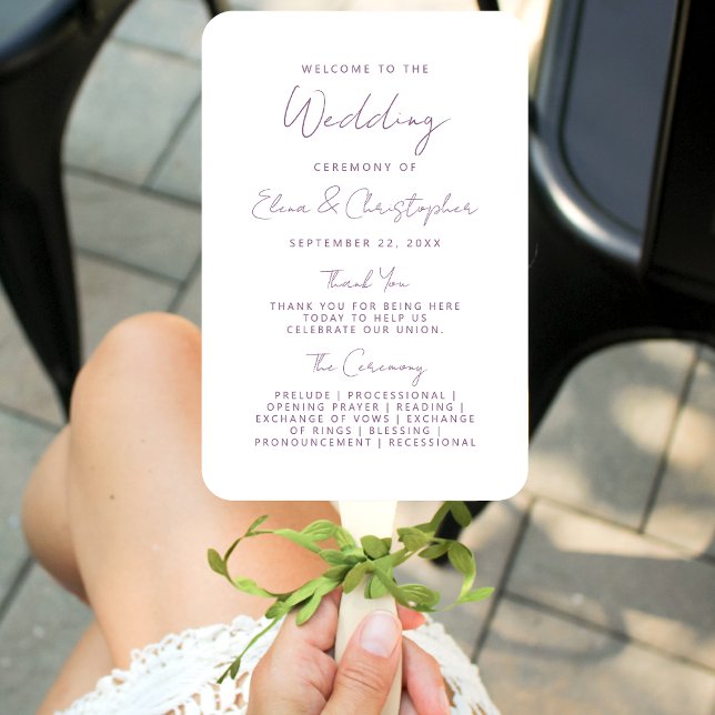 Éventail Programme de mariage moderne minimal mauve script (Créateur téléchargé)