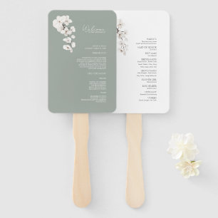 Éventail Programme de mariage moderne vert sauge orchidée b