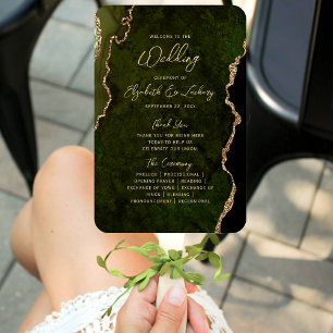 Éventail Programme de mariage Olive Green Gold Agate Script