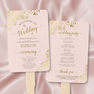 Éventail Programme de Mariage Ornat Élégant Rose & Or