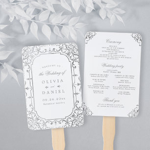 Éventail Programme de mariage orné élégant en argent