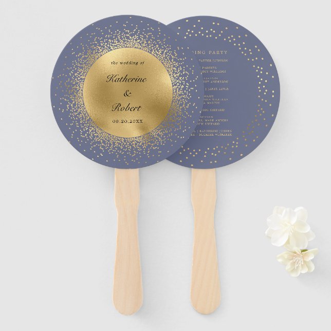 Éventail Programme de mariage Pastel Celestial Gold Moon (Devant et derrière)