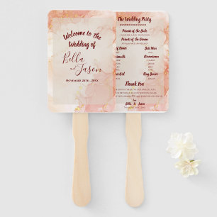 Éventail Programme de mariage Peach Gold Orange Marble Part