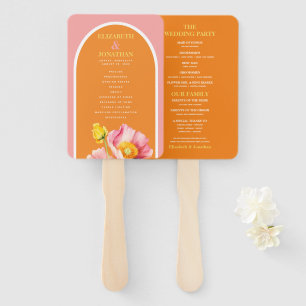 Éventail Programme de mariage Peach Pink Orange Poppies
