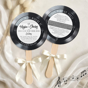 Éventail Programme de mariage rétro noir et blanc sur disqu