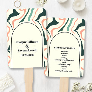Éventail Programme de mariage rétro vert menthe et rose en 