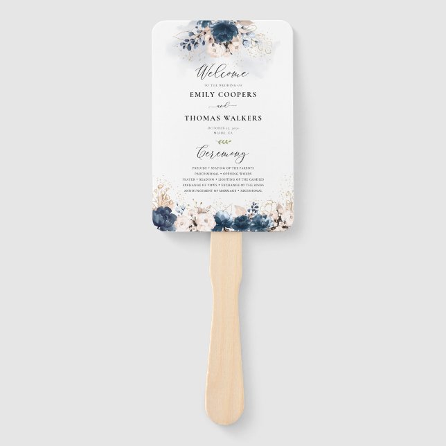 Éventail Programme de mariage Rose bleu et poussiéreux de l (Devant)