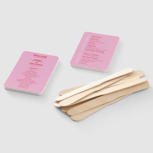 Éventail Programme de mariage rose et rouge vif Ensemble de (Non-assemblé)