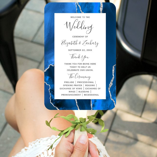 Éventail Programme de mariage Royal Blue Silver Agate (Créateur téléchargé)