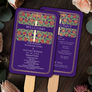 Éventail Programme de mariage royal Épée Fleurie Or Violet