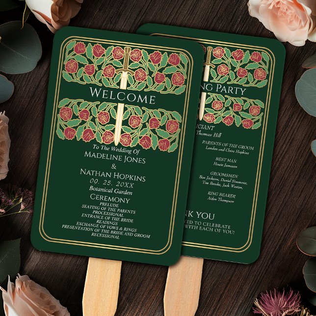 Éventail Programme de mariage royal Épée florale Or Vert (Créateur téléchargé)