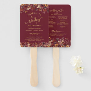 Éventail Programme de mariage rustique burgundy boho fleurs