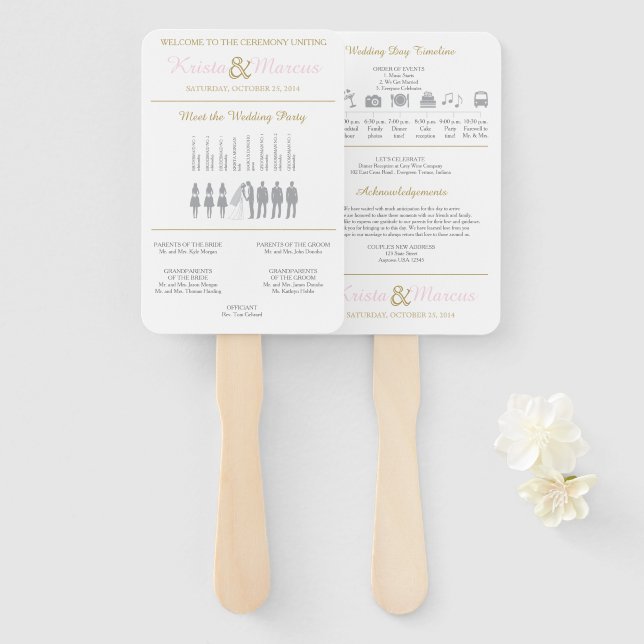 Éventail Programme de mariage Silhouettes simple Ventilateu (Devant et derrière)