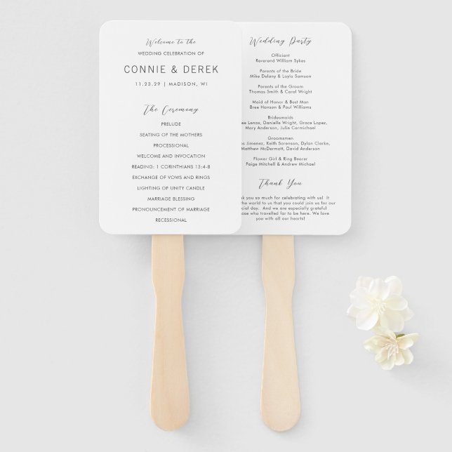 Éventail Programme de mariage simple moderne (Devant et derrière)